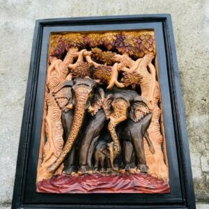 Elephant Family Hand-Carved Wooden Wall Art