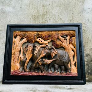 Royal Trio Elephant Family Wooden Art Panel